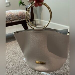 White faux leather metal ring handle purse, Katie Loxton